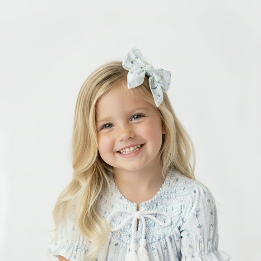 Organic Hair Bow Clip - Blue Vines