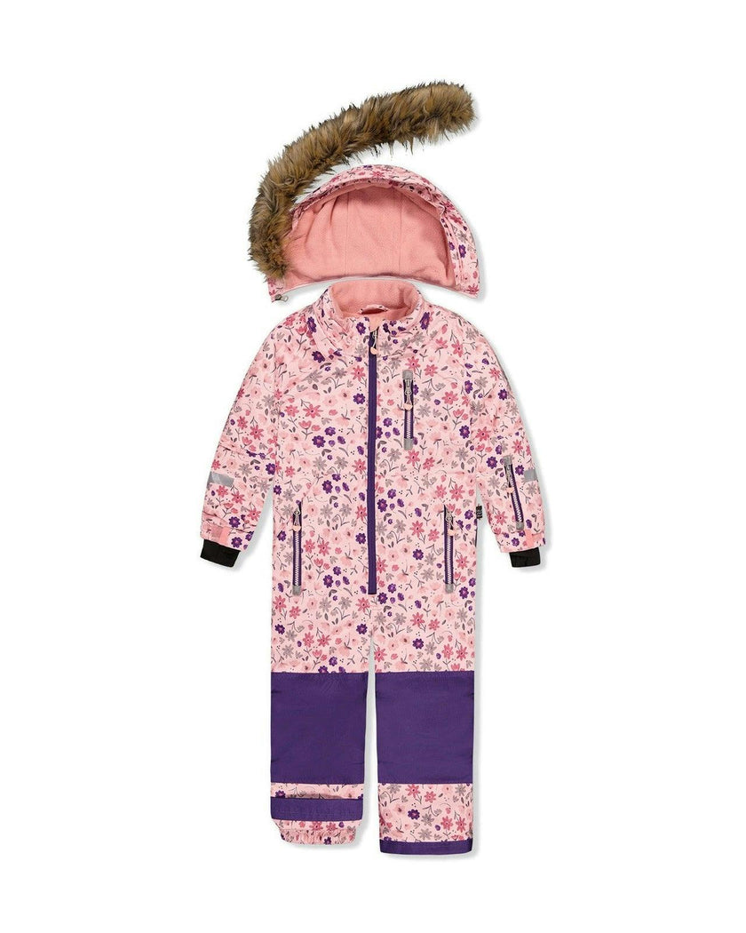 Kids One Piece Play Snowsuit Pink Mini Flower Print