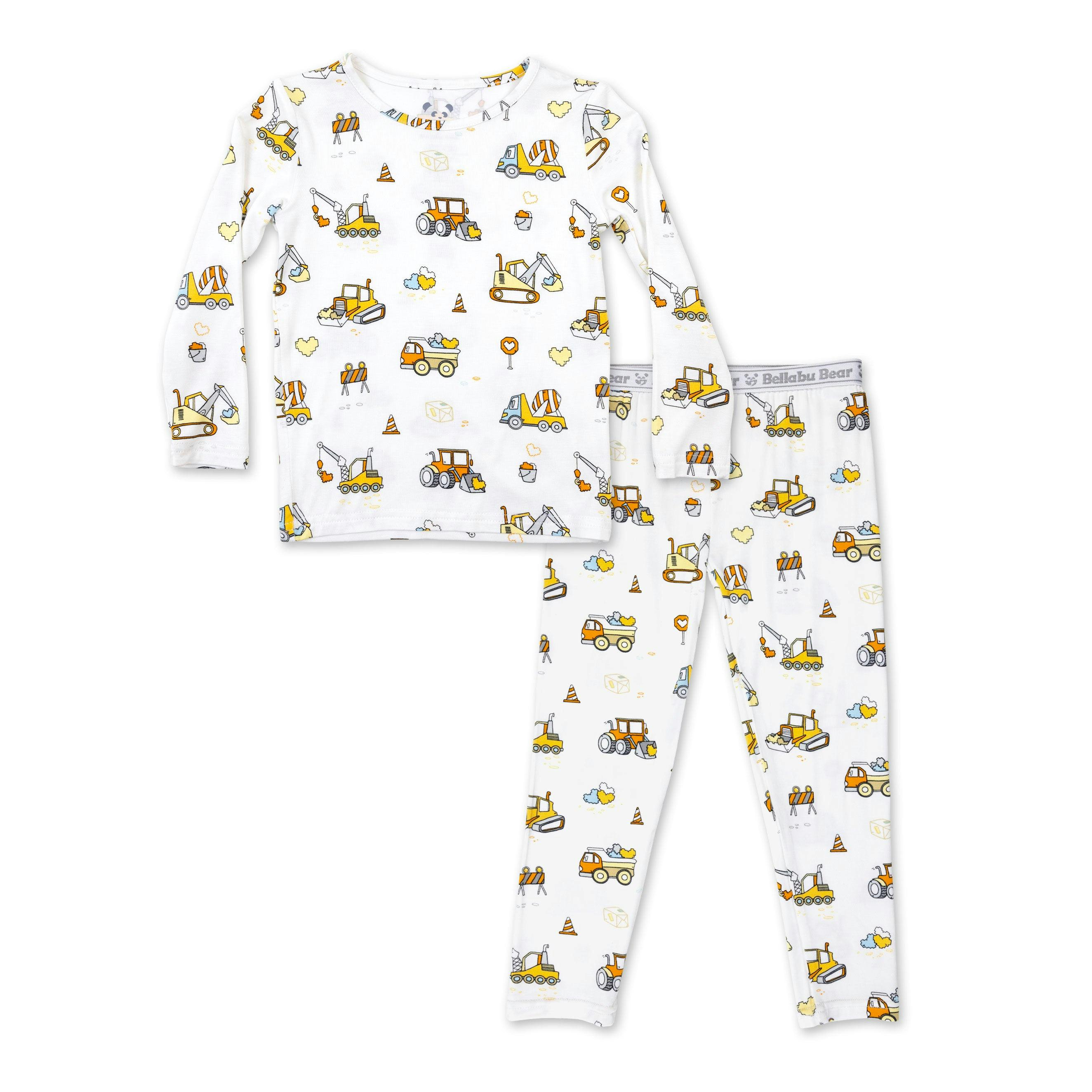 Love Trucks White Bamboo Kids Pajamas