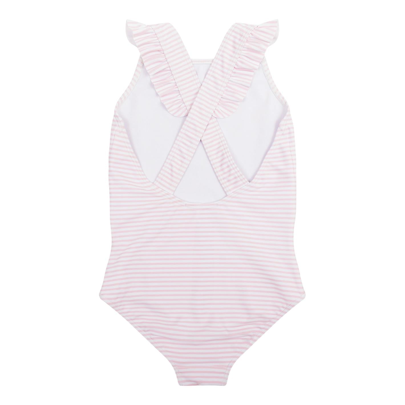 girls pink stripe crossover one piece