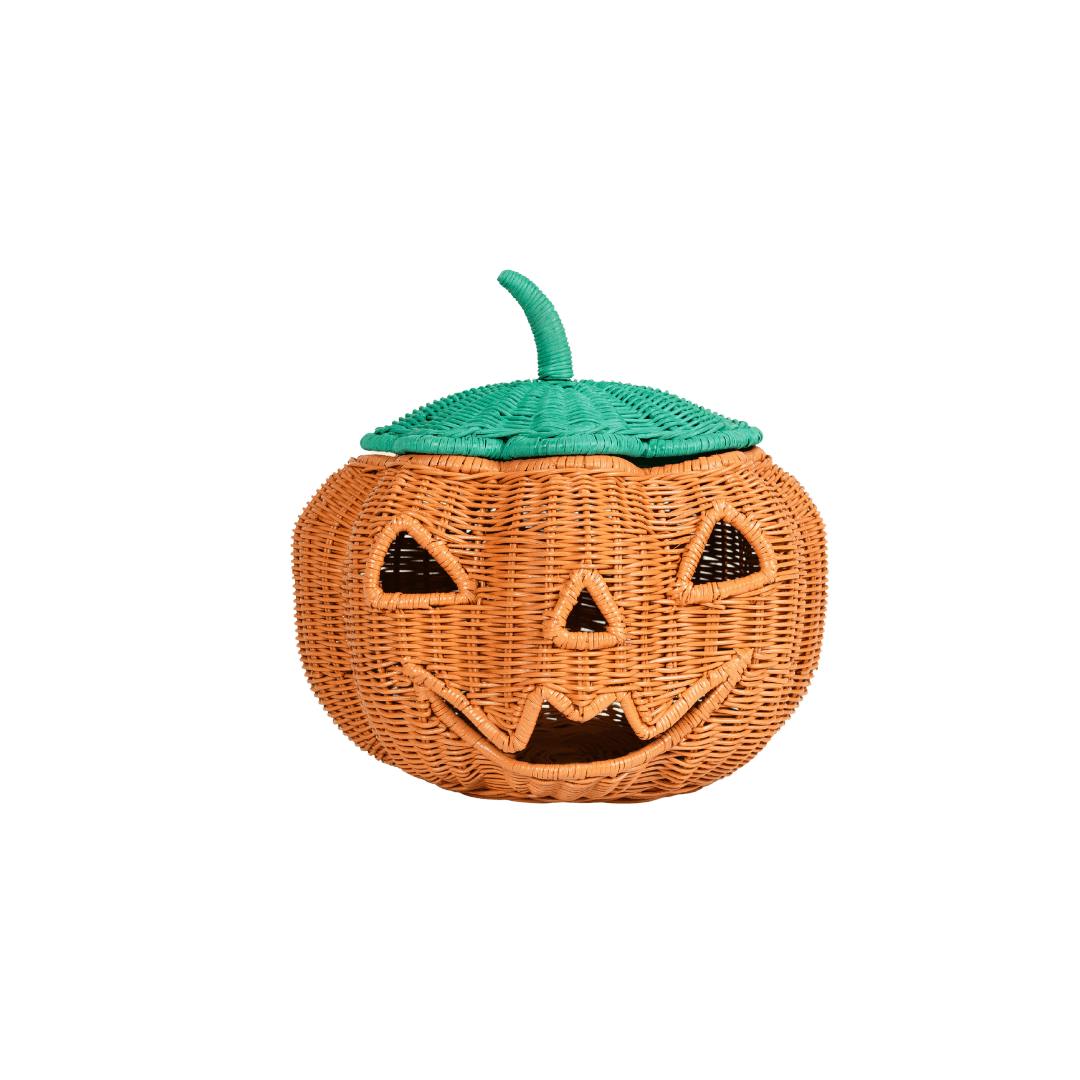 Handcrafted - Pumpkin Face Basket - Rattan Wicker