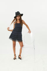 Isabella Charcoal Cotton Lace Heart Bow Lace Dress