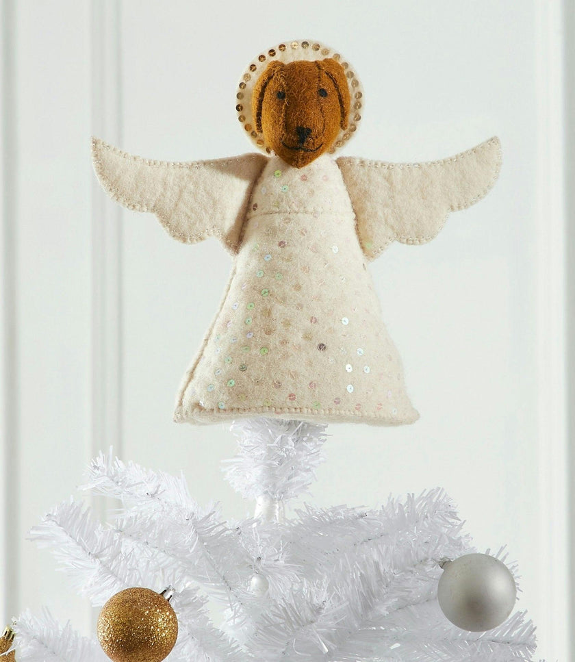 Brown Dog Angel Handmade Felt Christmas Tree Topper