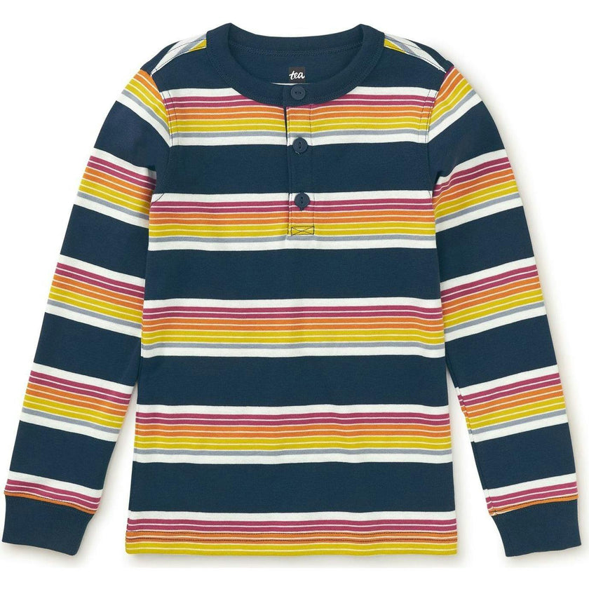 Tea Collection x Maisonette Long Sleeve Striped Henley Top, Blue