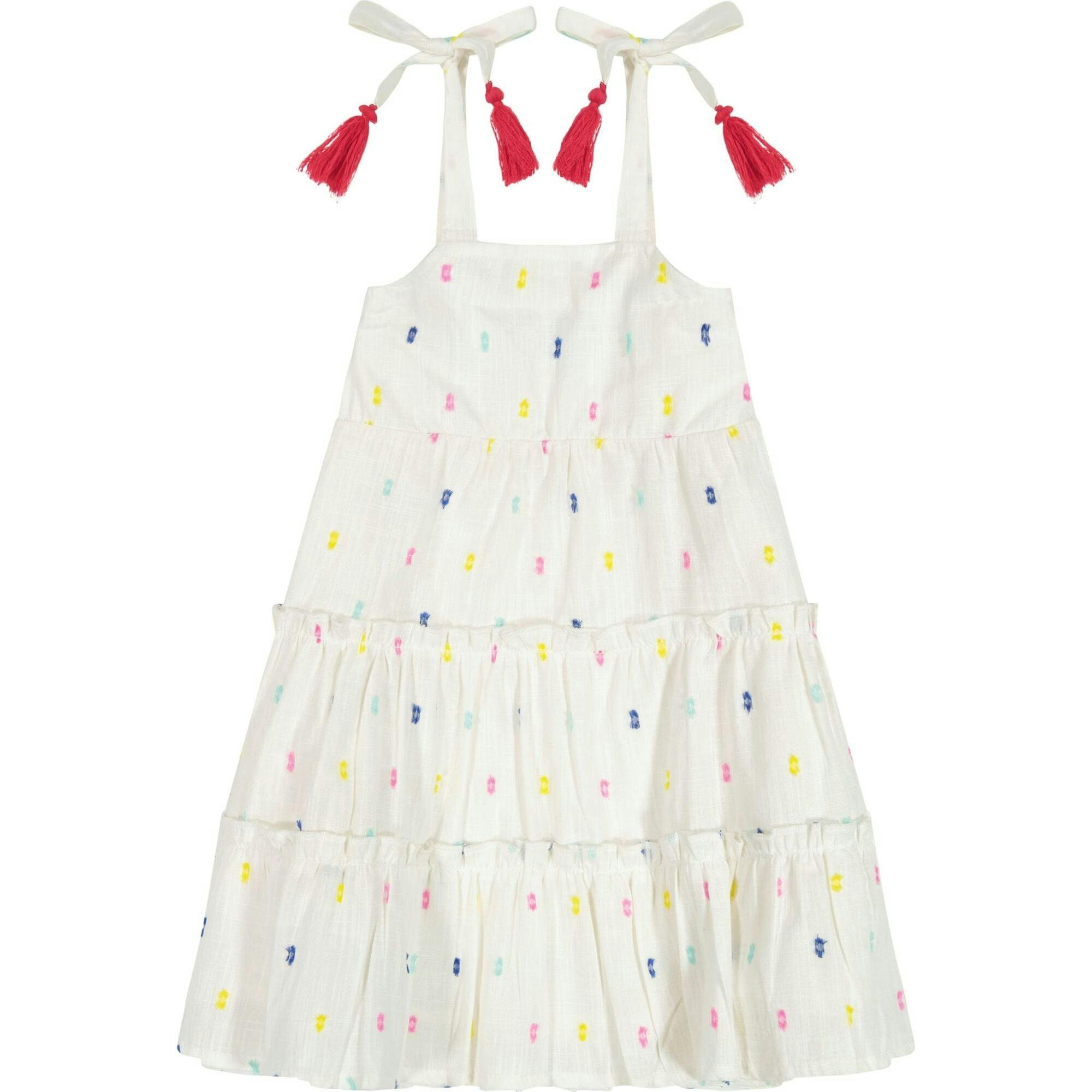 Bella Girl's Shoulder Tie Sundress Confetti Swiss Dot, White