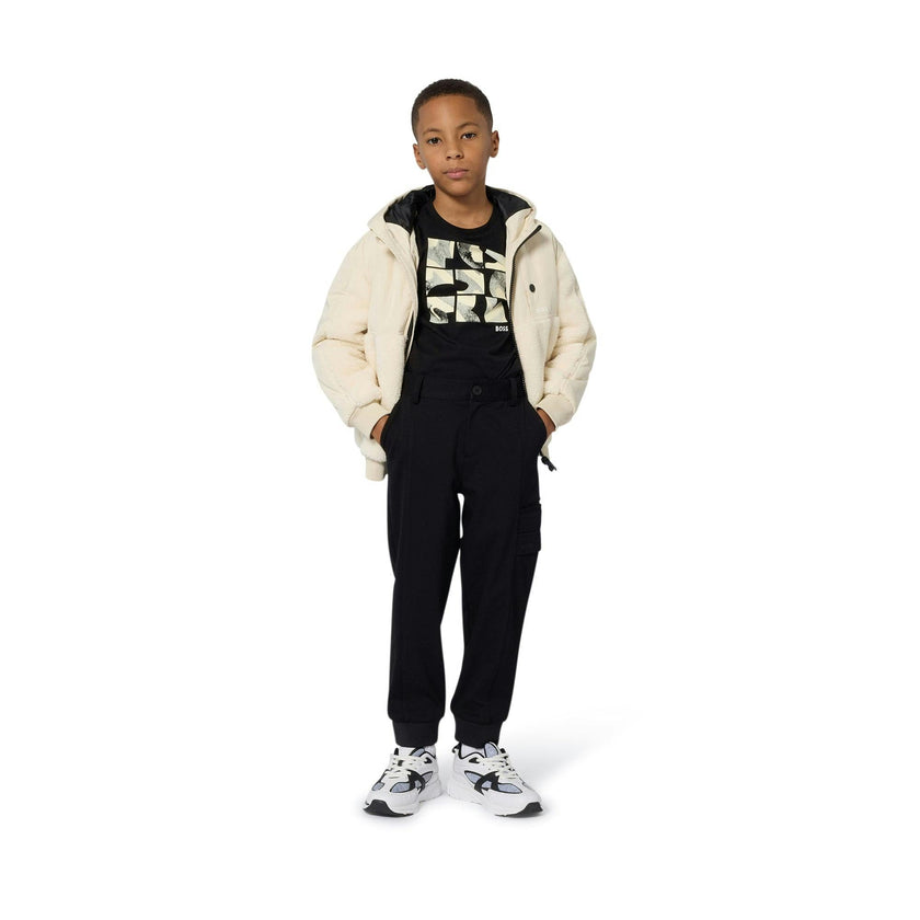 Cream Hooded Jacket with Plush Panels