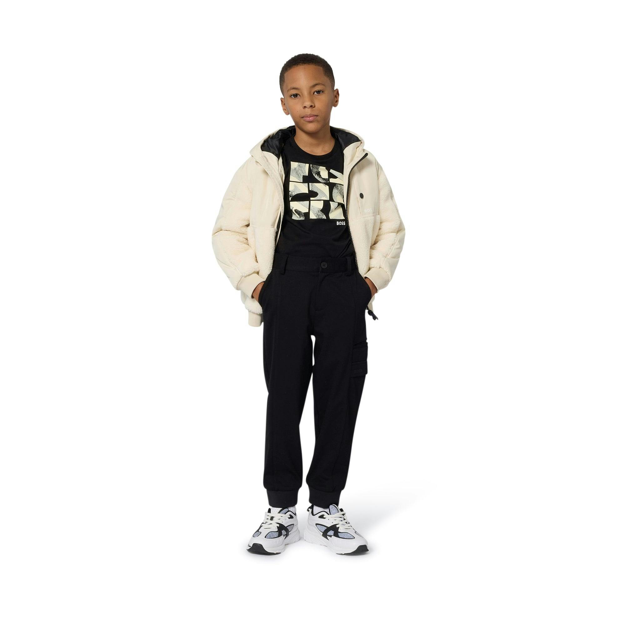 Cream Hooded Jacket with Plush Panels