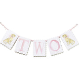 "TWO" Birthday Banner with Pink Bow/ Puppy Dog End Pieces