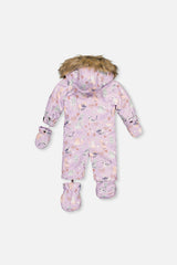 Baby One Piece Snowsuit Adapted For Car Seats Purple Cat Print