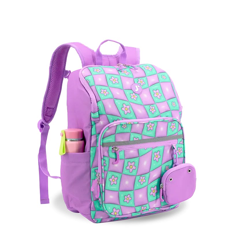 Junior Backpack with Lunch Box and 14oz Water Bottle For School in Puffy Flower