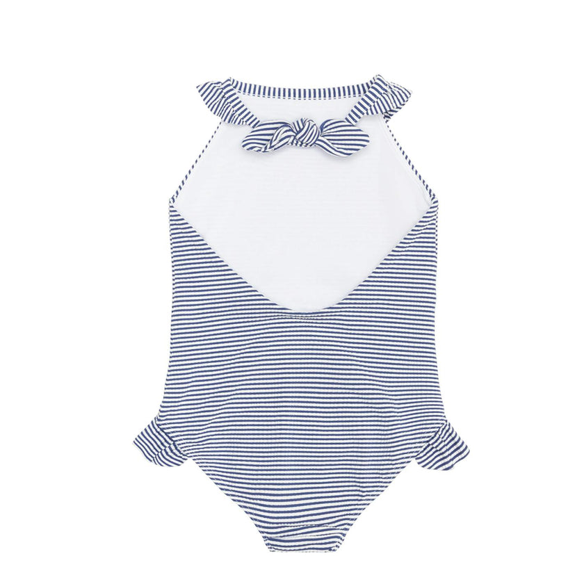 Girls Harbor Stripe Ruffle Halter One Piece
