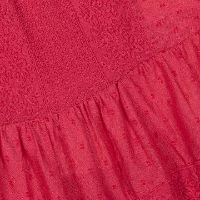 Pink Hibiscus Embroidered Summer Dress