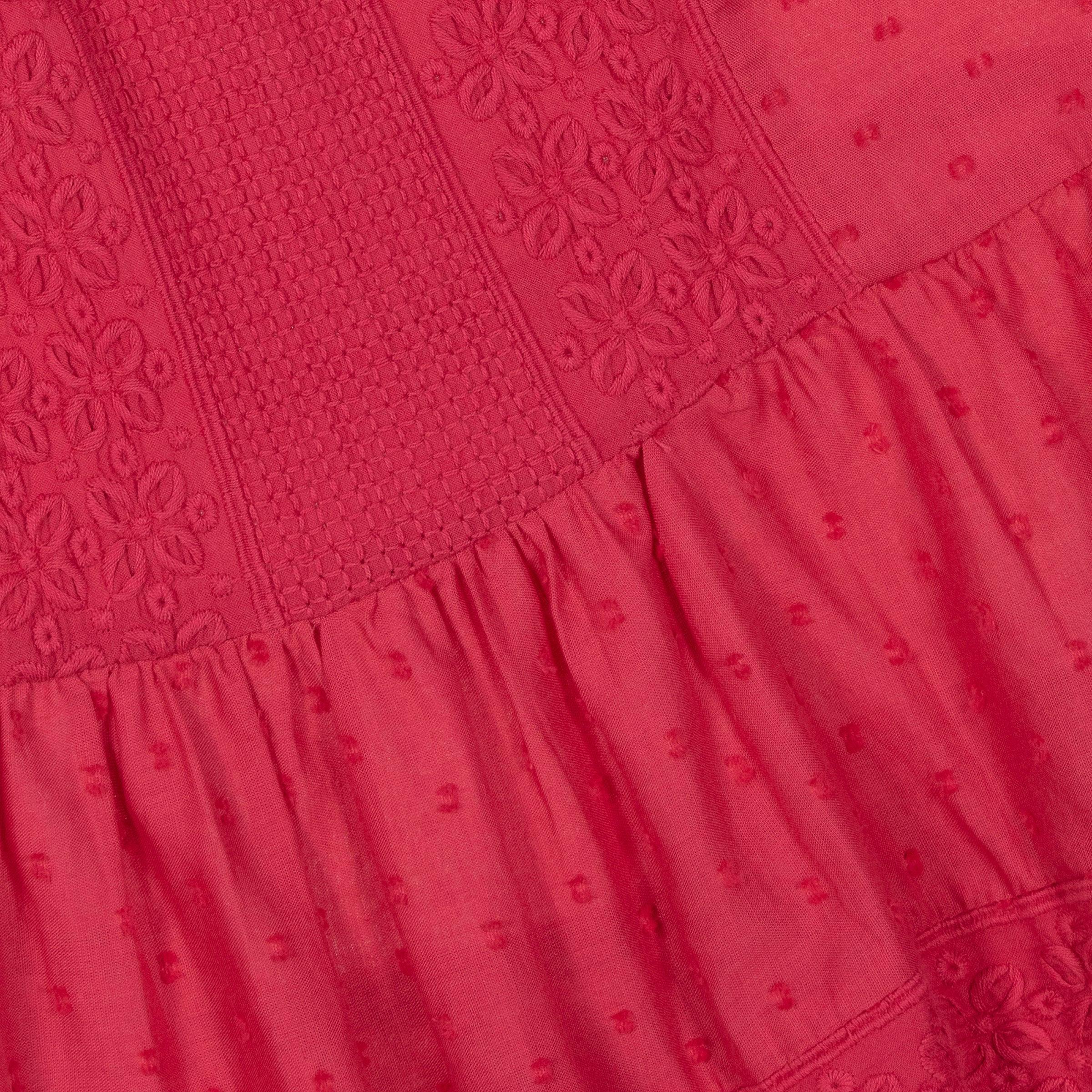 Pink Hibiscus Embroidered Summer Dress