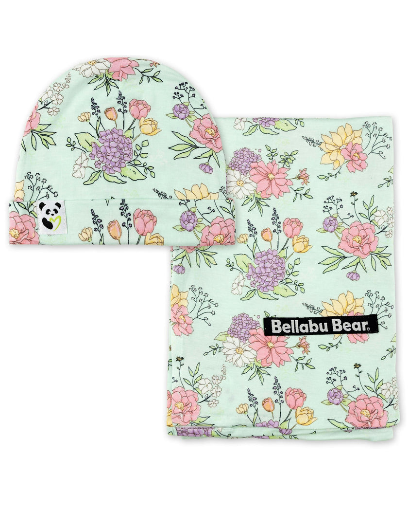 Petals & Posies Bamboo Swaddle & Beanie Set