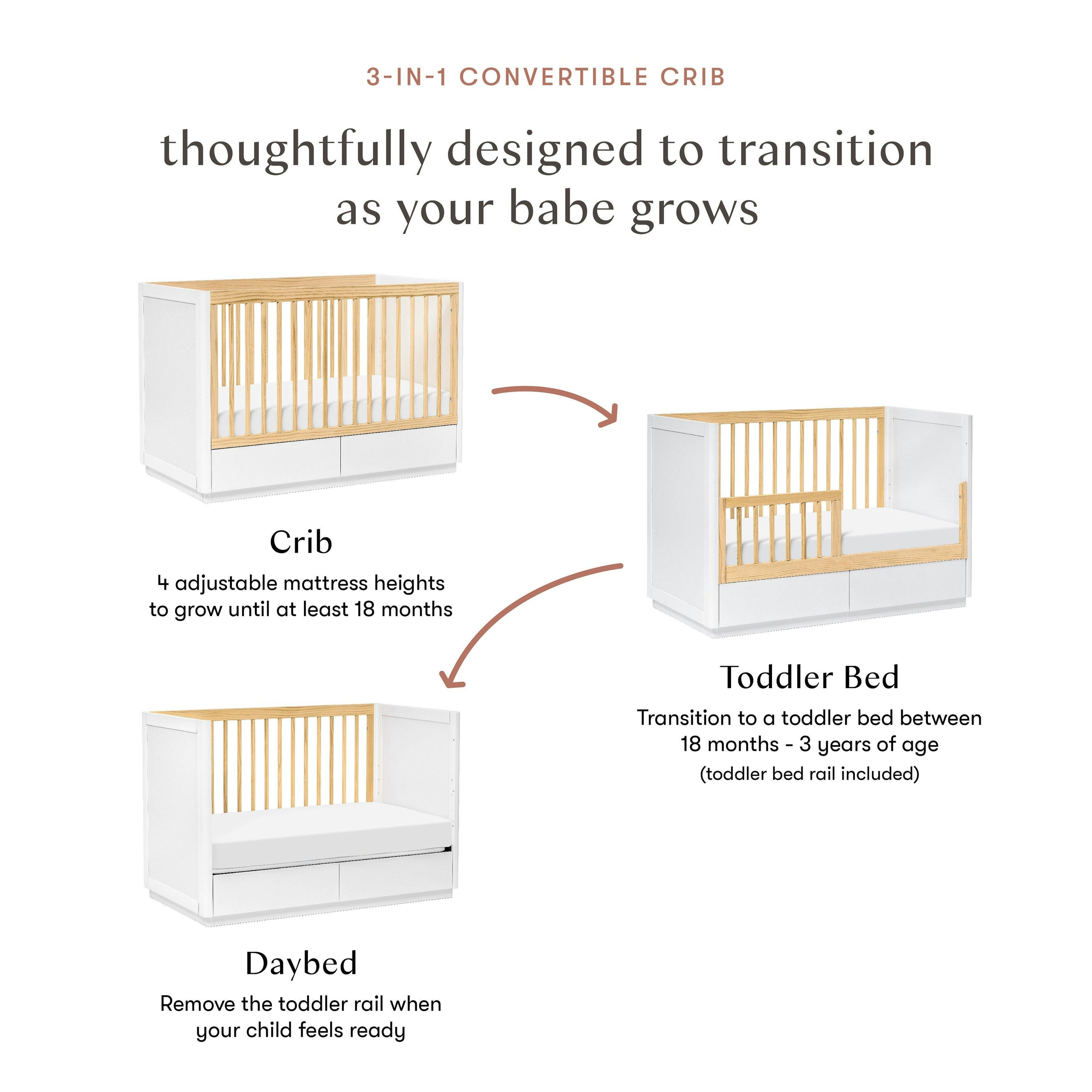 Babyletto Bento 3-in-1 Convertible Storage Crib with Toddler Bed Conversion Kit