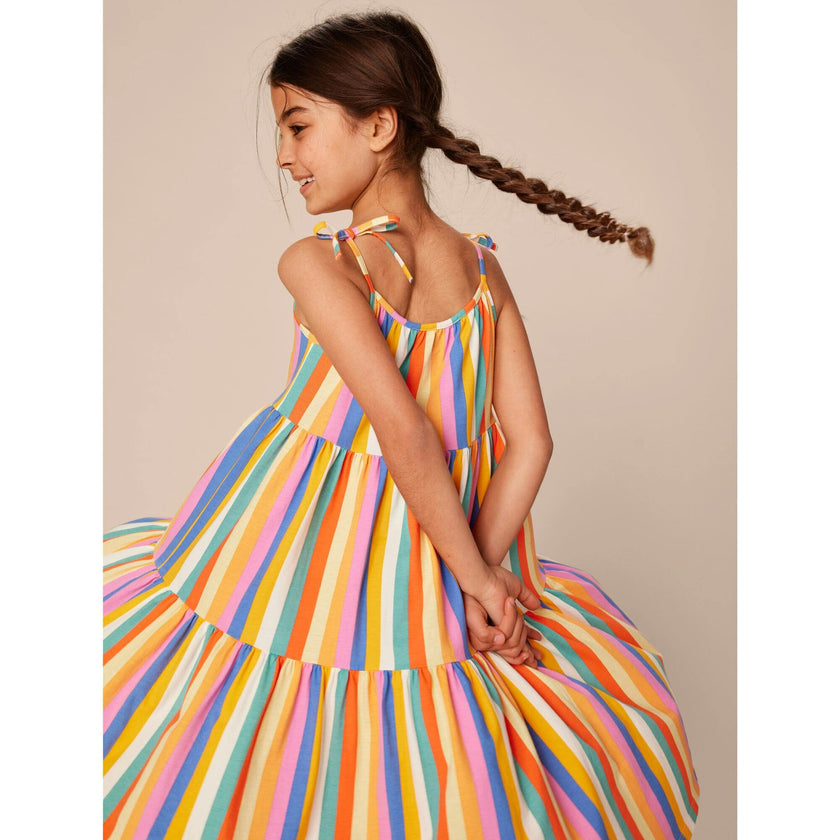 Tie Shoulder Tiered Dress, Multi