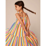 Tie Shoulder Tiered Dress, Multi