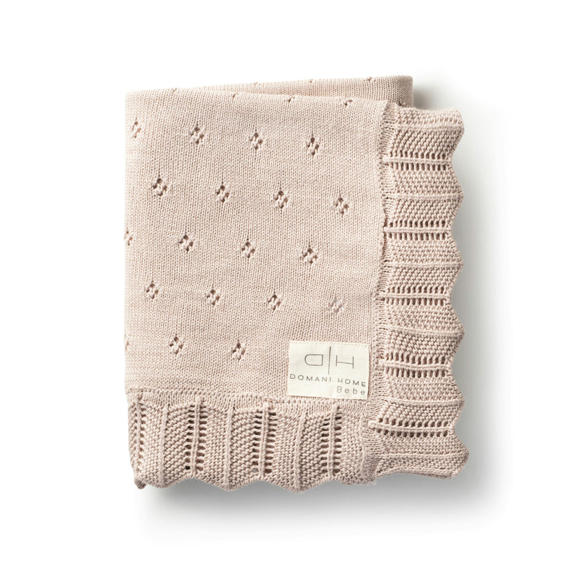 Scalloped Pointelle Blanket - Rice