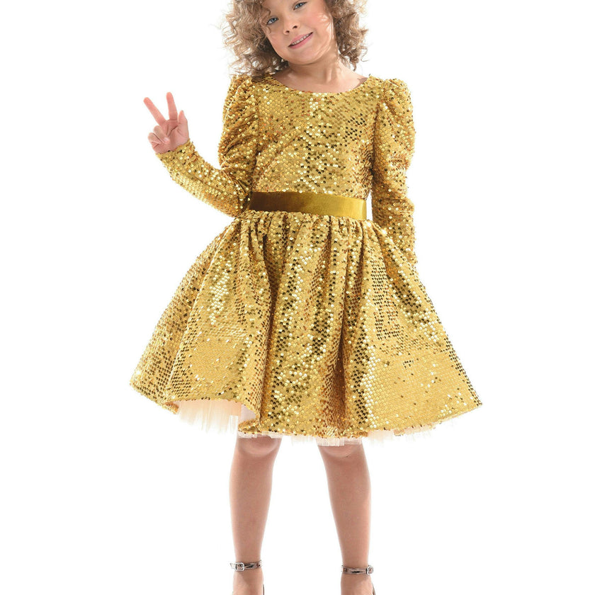 Gold Merribrook Sequin Bow Dress
