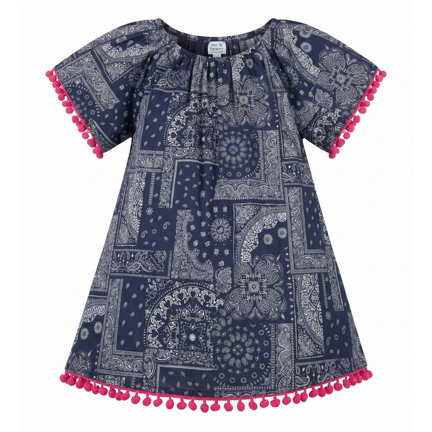 Mini Capucine Girls' Kaftan Patchwork Bandana, Navy