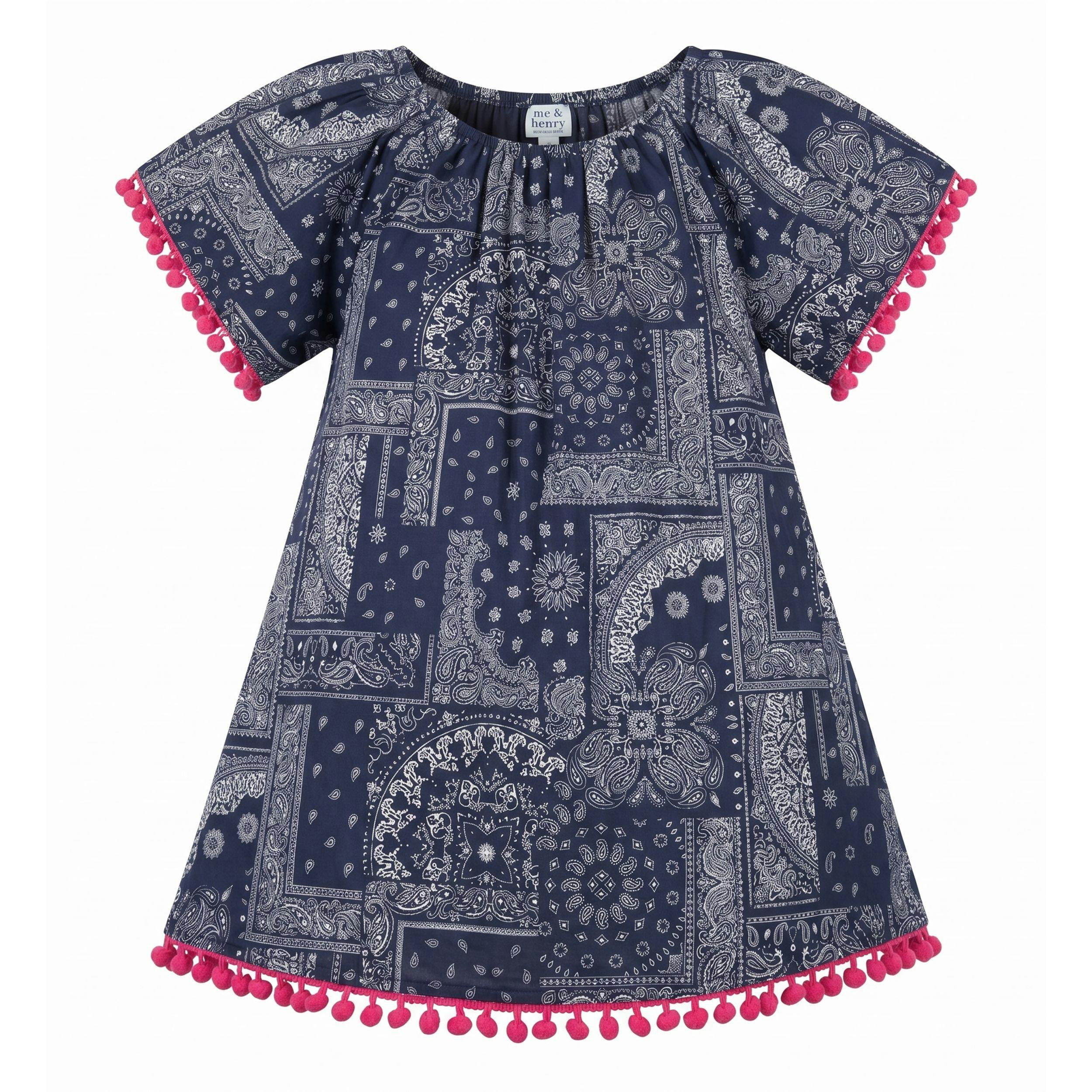 Mini Capucine Girls' Kaftan Patchwork Bandana, Navy