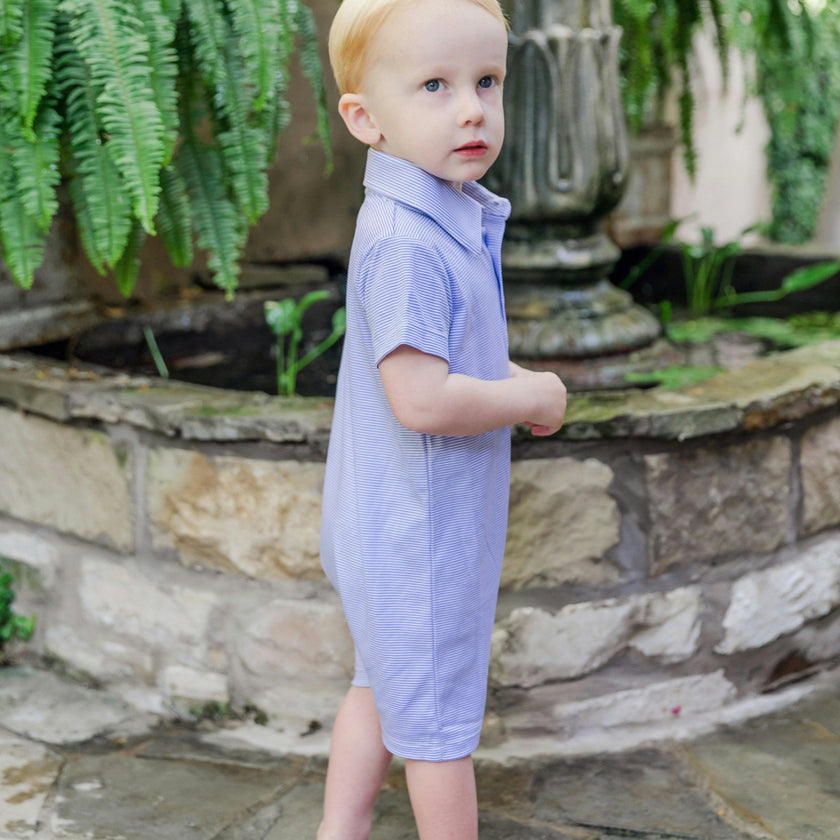 Tripp Boys' Pima Cotton Polo Shortall Blue Stripes