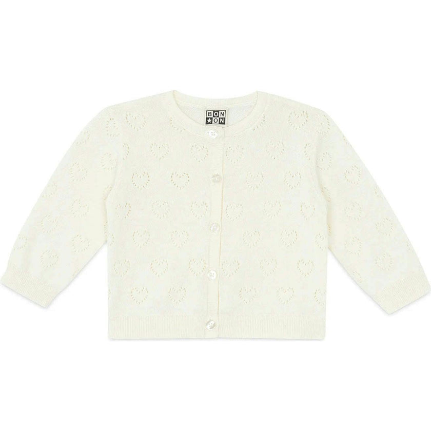 BONTON Openwork Hearts Lilet Baby Cardigan - Ecru