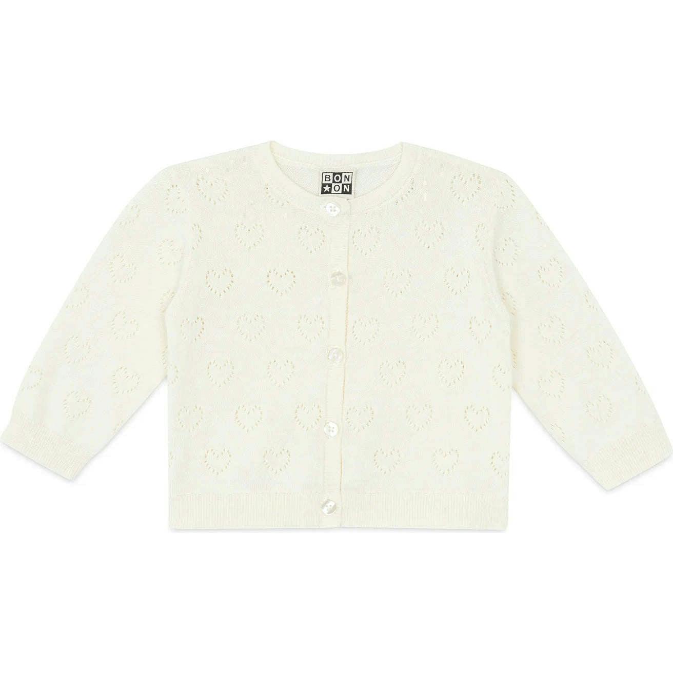 BONTON Openwork Hearts Lilet Baby Cardigan - Ecru