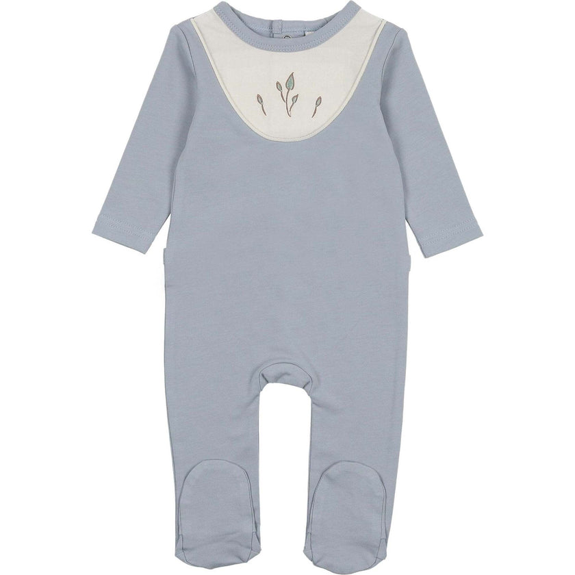 Embroidered Bib Footie and Beanie Set, Blue