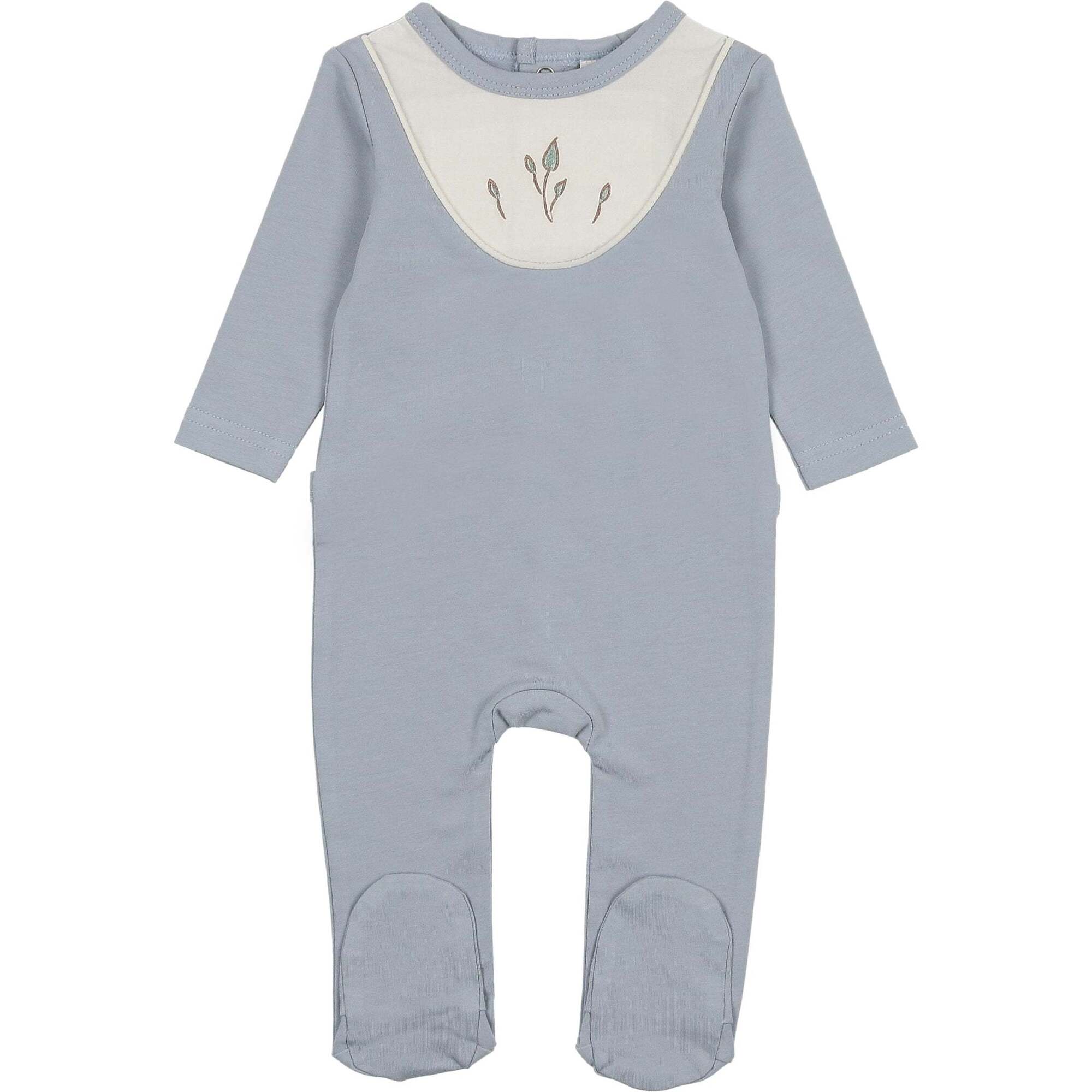 Embroidered Bib Footie and Beanie Set, Blue
