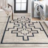 Ashkii Minimalist Medallion Machine-Washable Area Rug, White
