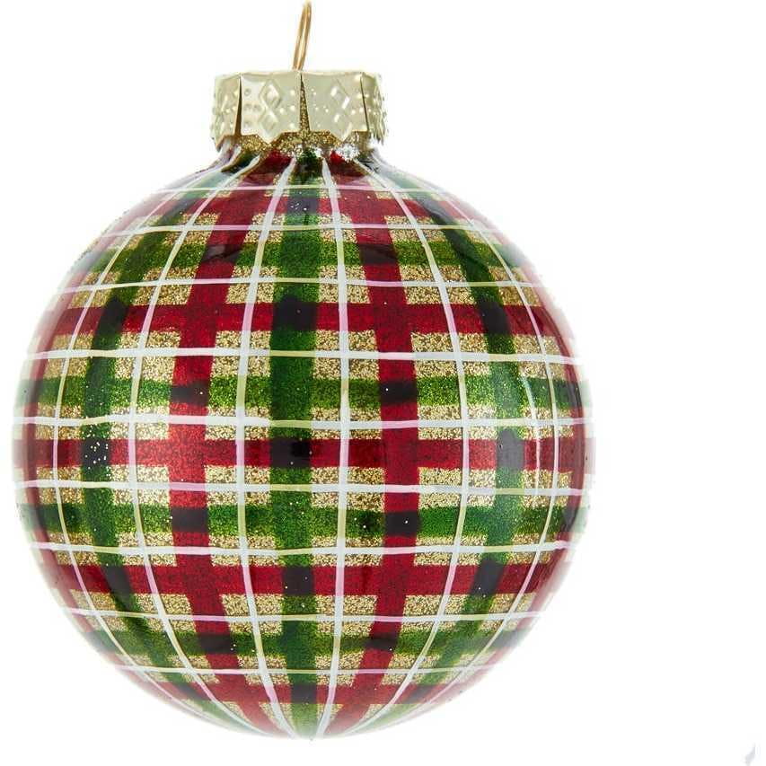 80MM Red and Green Plaid Glass Ball Ornaments