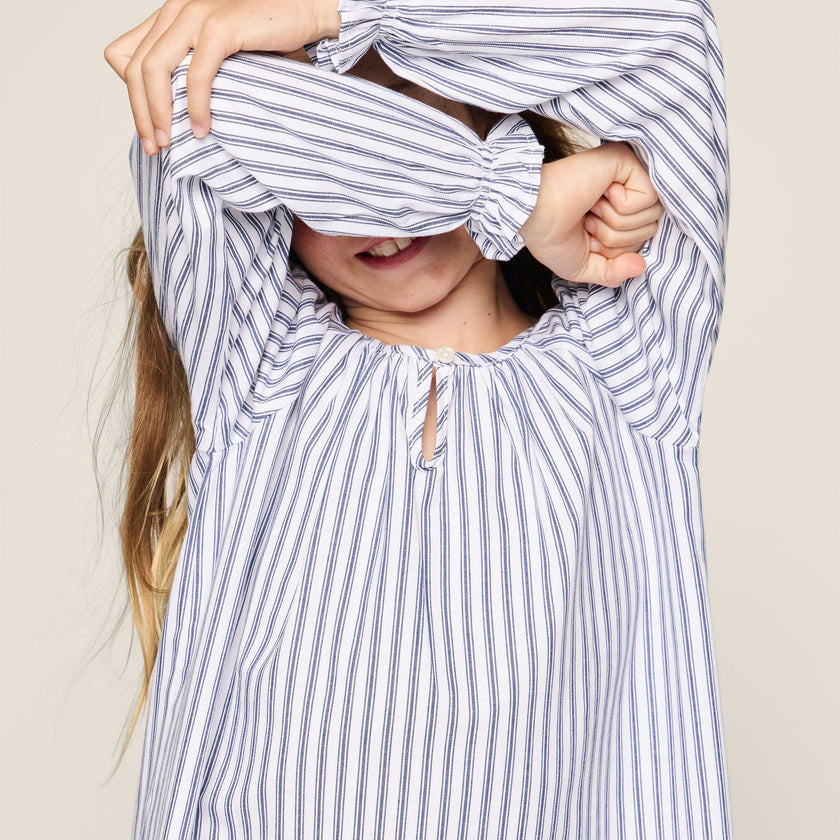 Girl's Twill Delphine Nightgown in Navy French Ticking
