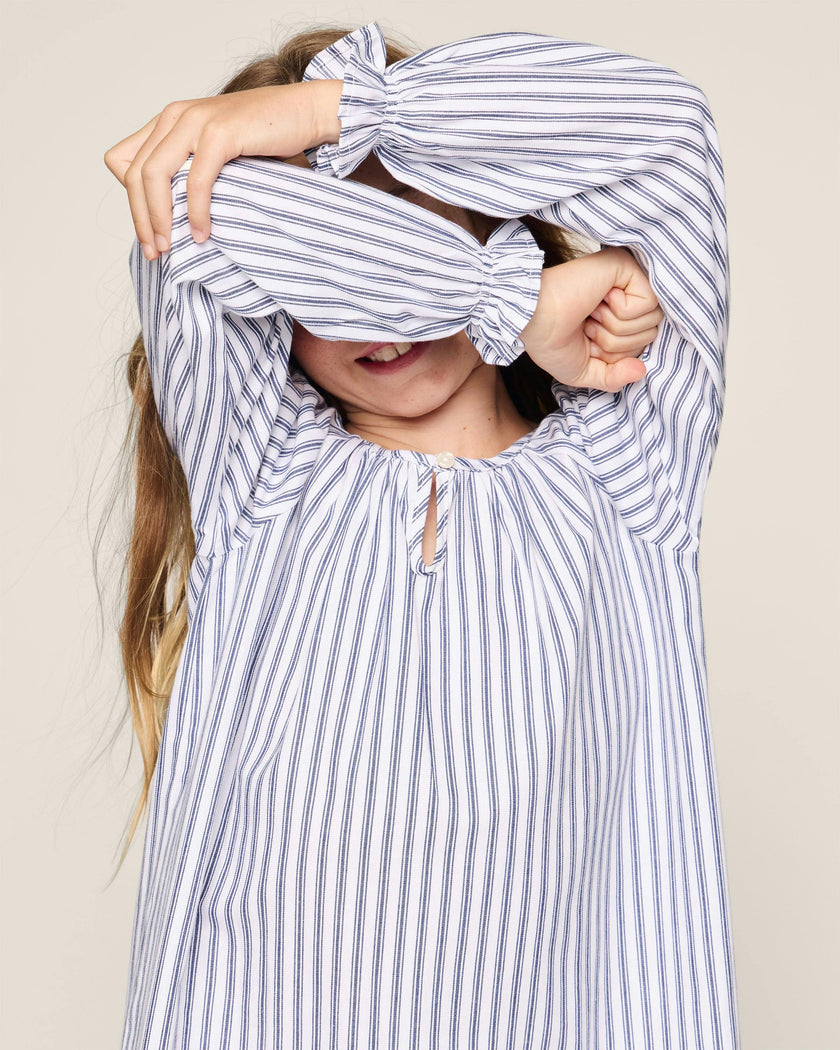 Girl's Twill Delphine Nightgown in Navy French Ticking