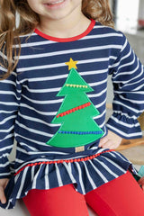 Stripe Knit Tunic Set with Christmas Tree