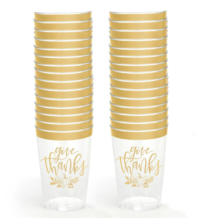 Give Thanks Cups - 30 gold foil plastic cups