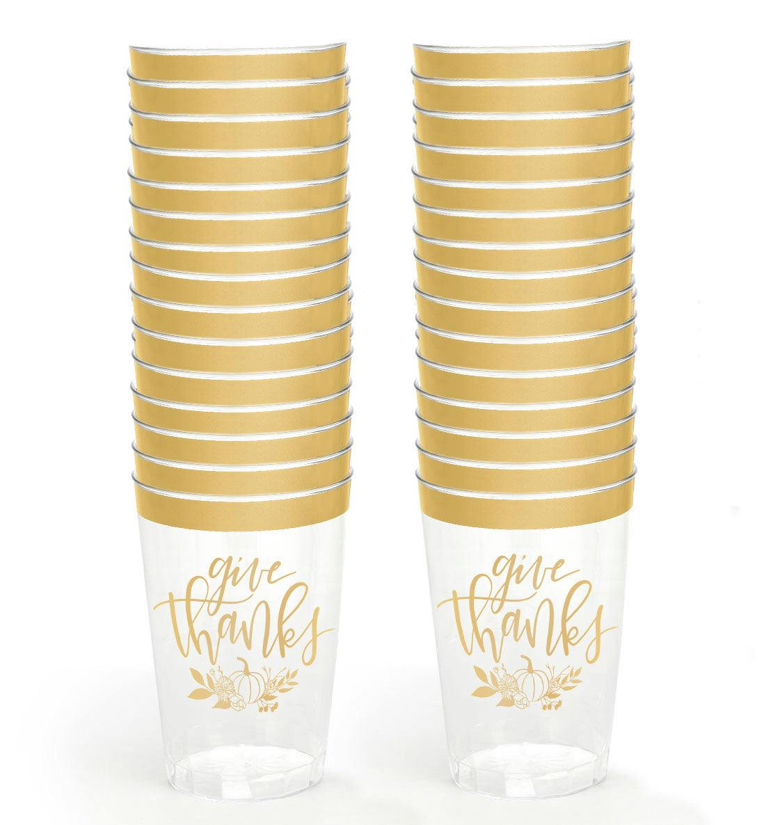 Give Thanks Cups - 30 gold foil plastic cups