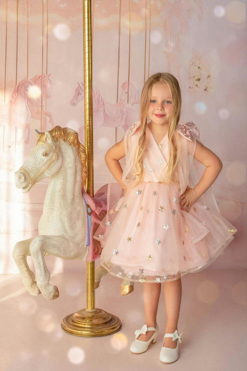 Twinkle Star Blush Pink Sequin Birthday Dress for Girls