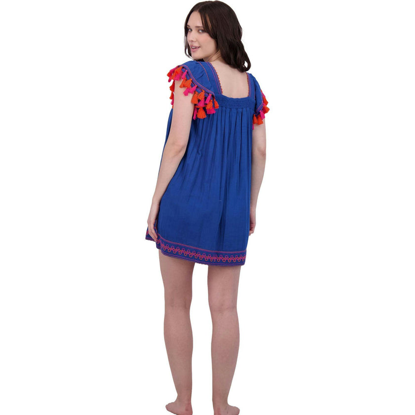 Mini Sandrine Women's Dress Classic Blue Embroidery, Blue