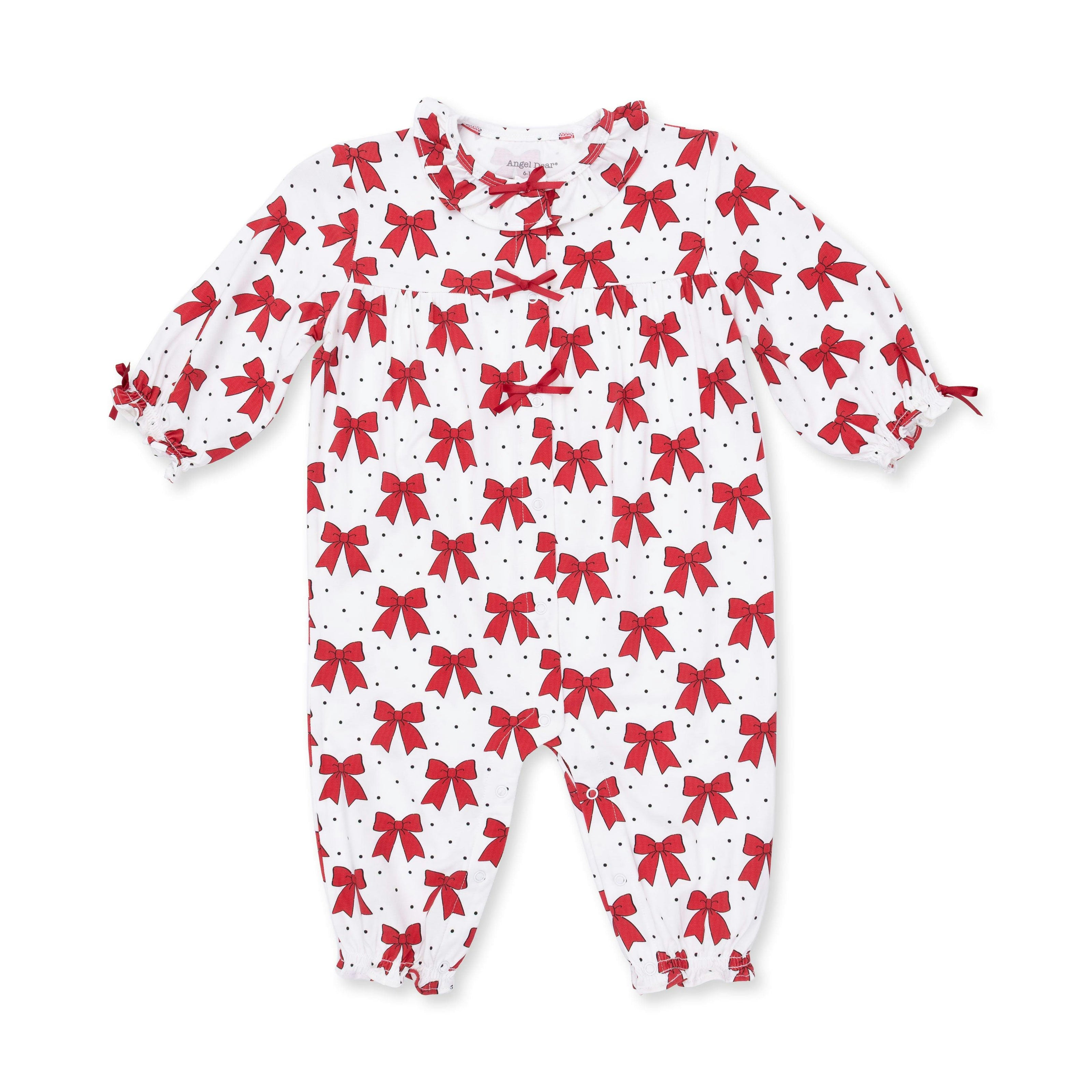Festive Bows - Long Sleeve Ruffle Collar Romper