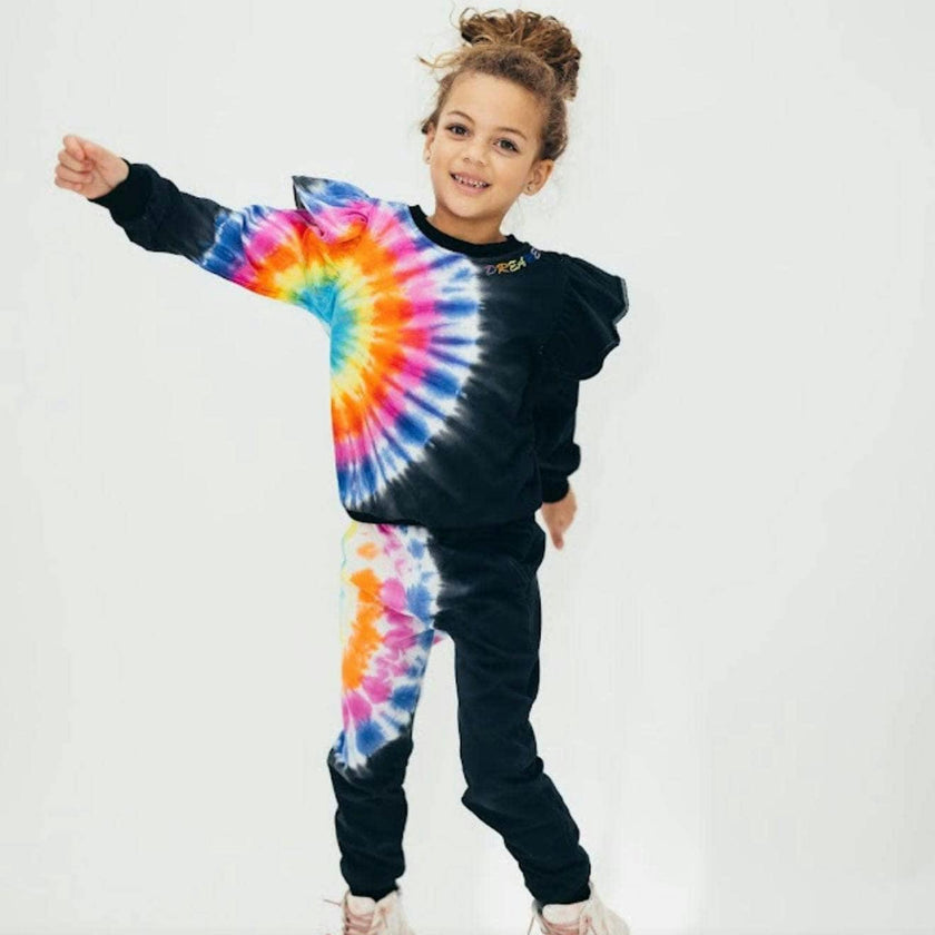 Rainbow Tie-Dye Ruffle Sweatshirt And Pant Set