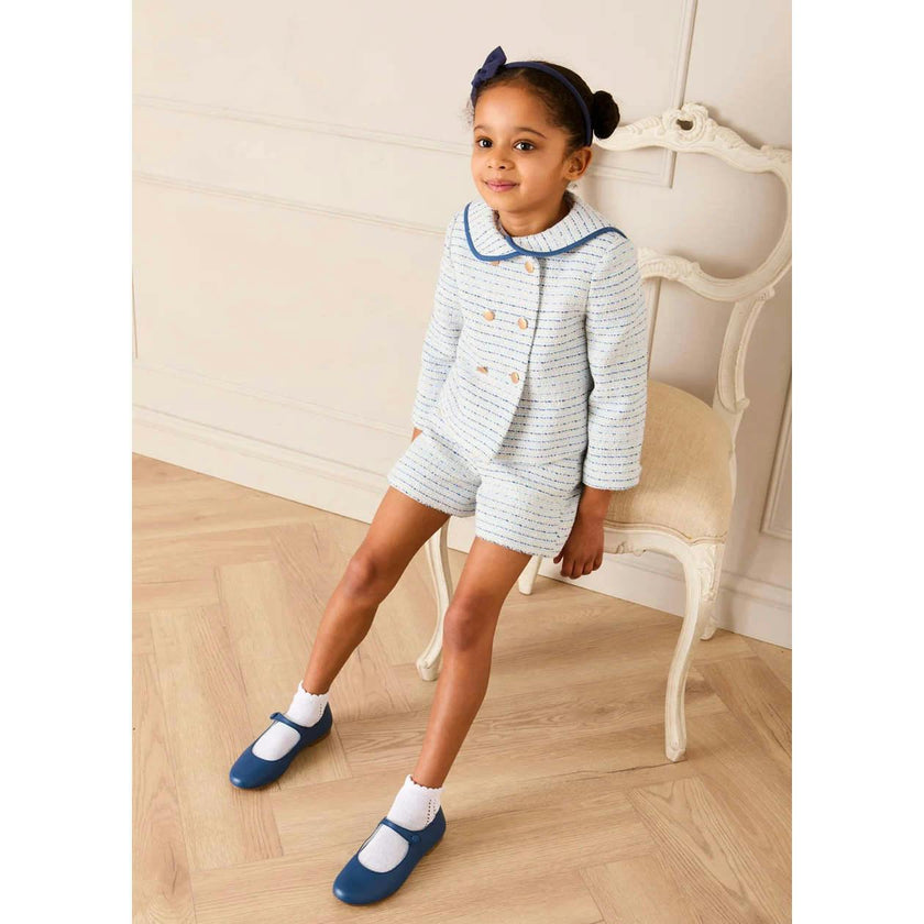 Brighton Boucle Tweed Gold Button Jacket in Blue (4-12yrs)