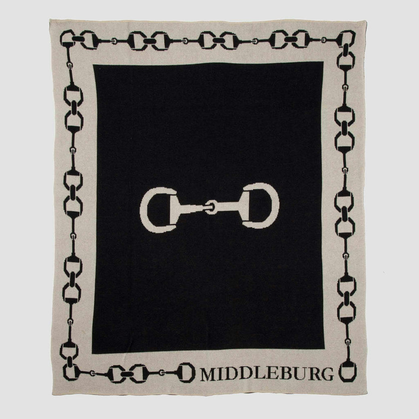Custom Personalized Equestrian Sustainable Knit Throw Blanket - Snaffle Bit Border