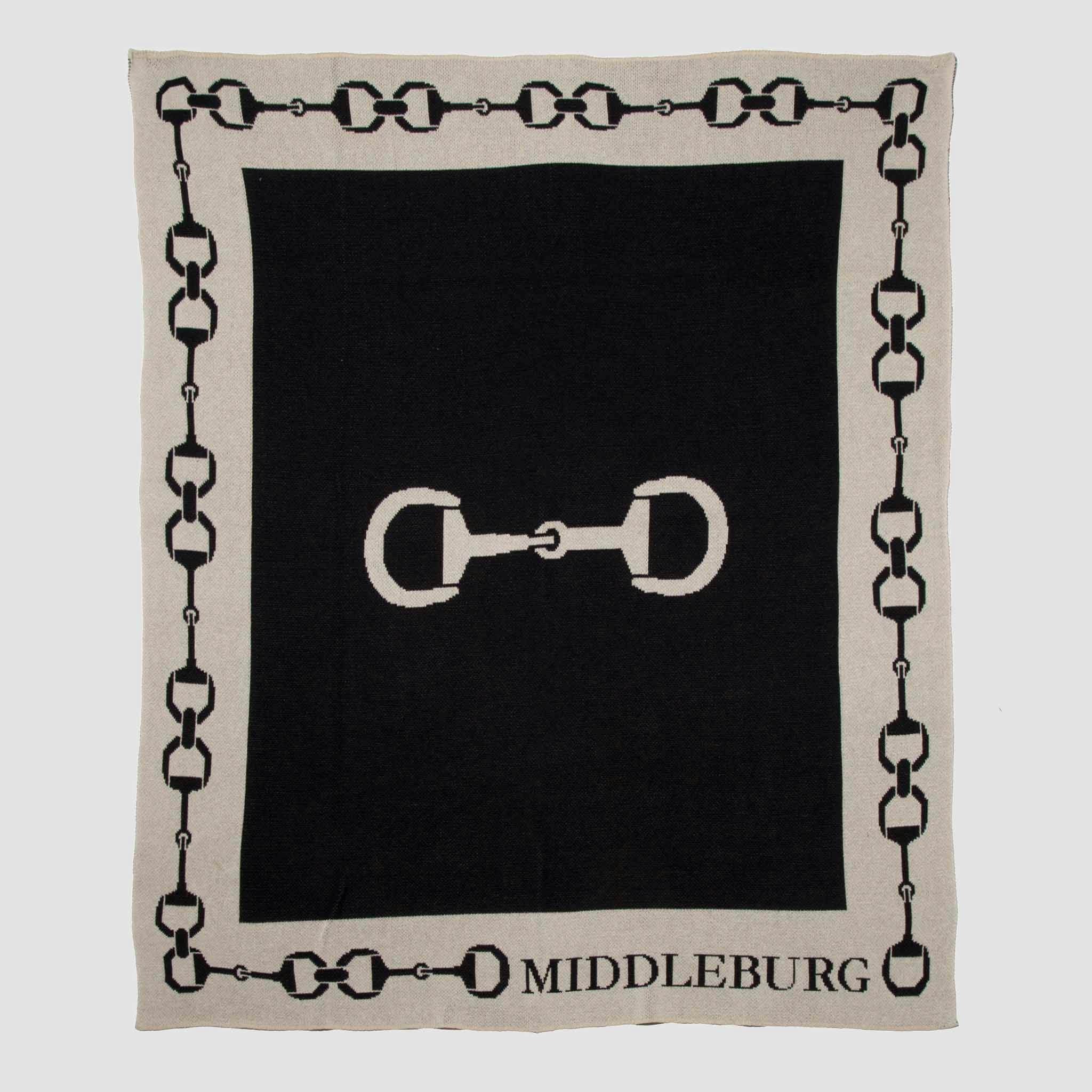 Custom Personalized Equestrian Sustainable Knit Throw Blanket - Snaffle Bit Border