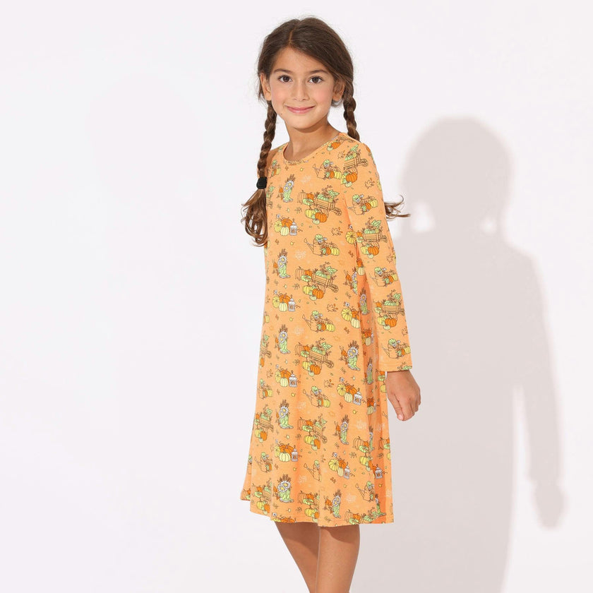 Pumpkin Bamboo Girls' Long Sleeve Dress