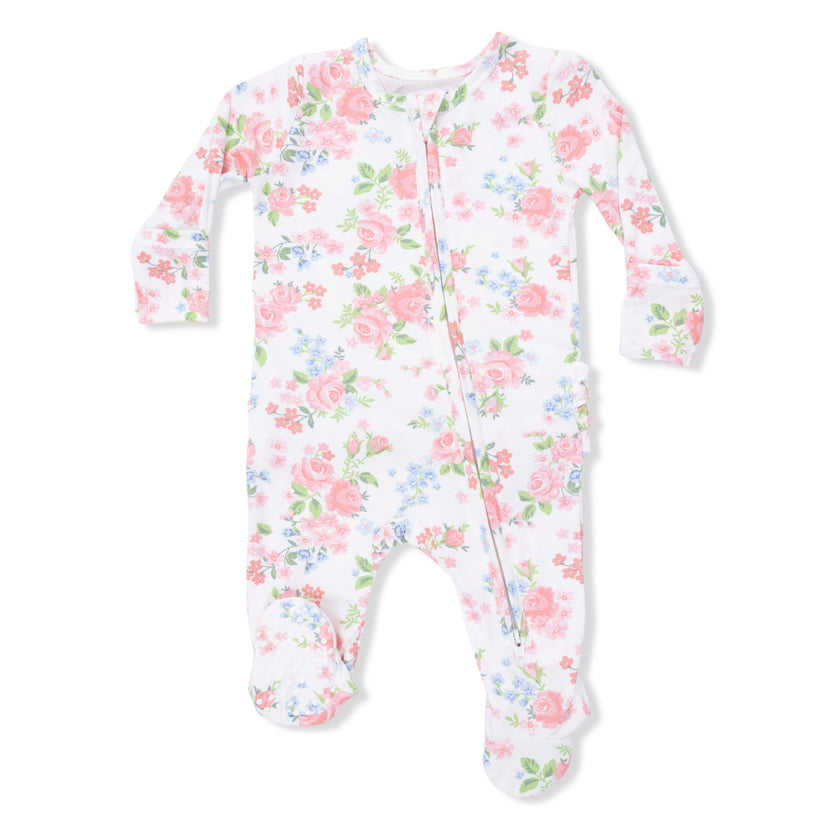 Cute Little Roses - 2 Way Ruffle Back Zipper Footie