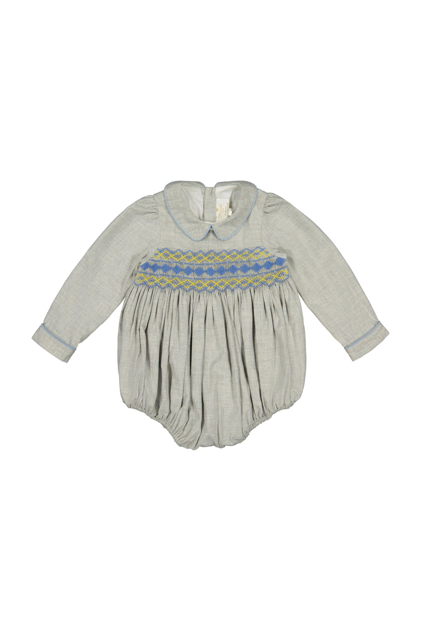 AMBRE FLANNEL GREY SMOCKED ROMPER