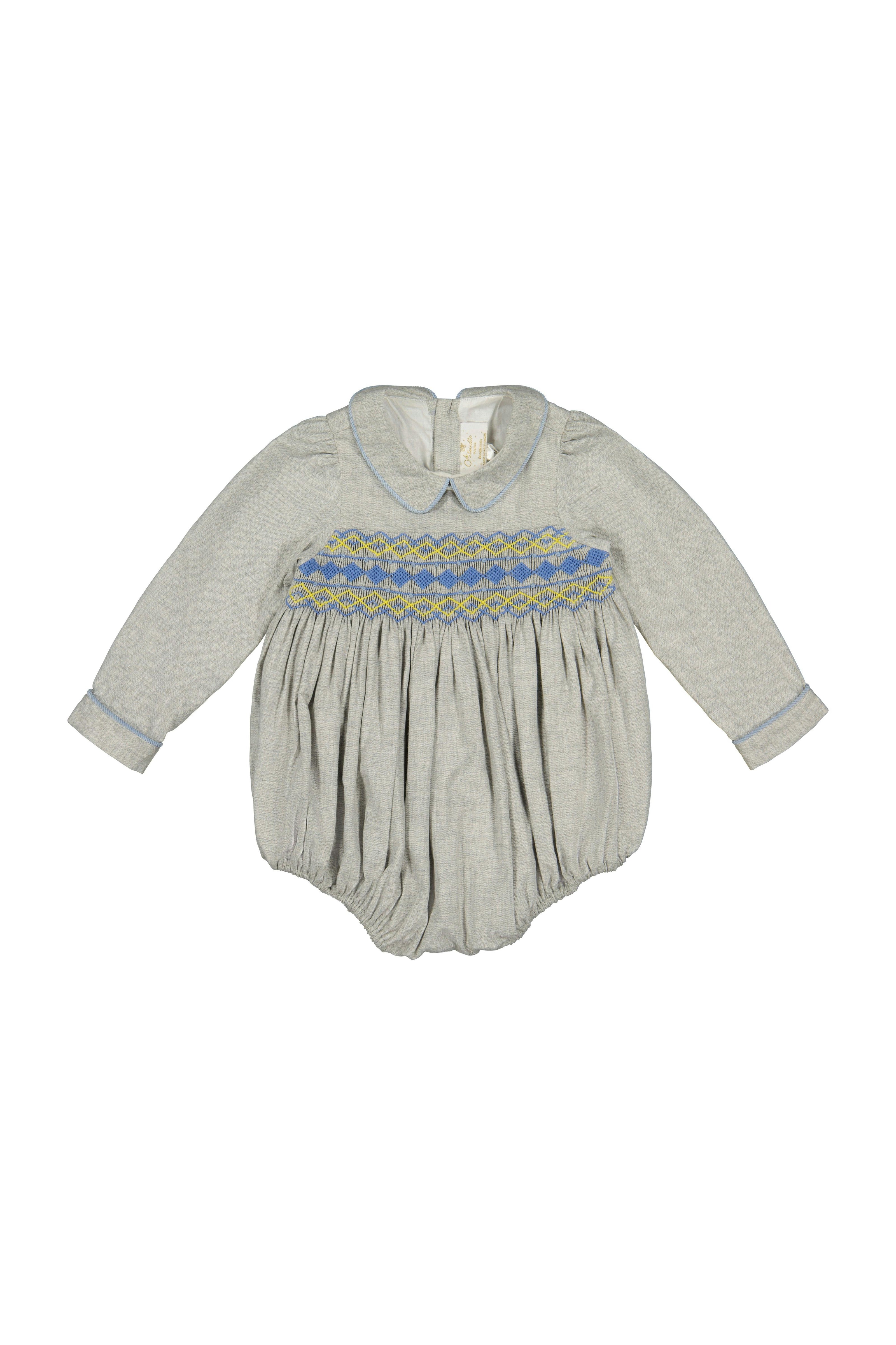 AMBRE FLANNEL GREY SMOCKED ROMPER