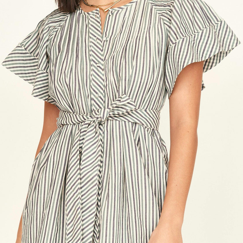 Vienna Pintuck Dress in Dune Stripe