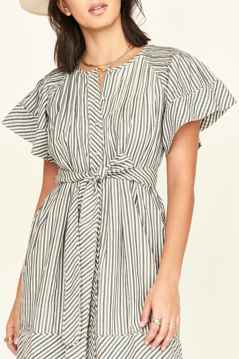 Vienna Pintuck Dress in Dune Stripe